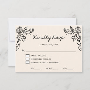 Whimsical Hand Drawn Floral Wedding RSVP Card