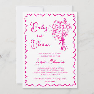 Whimsical Hand Drawn Flower Bouquet Baby in Bloom Invitation