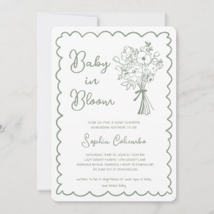 Whimsical Hand Drawn Flower Bouquet Baby in Bloom Invitation