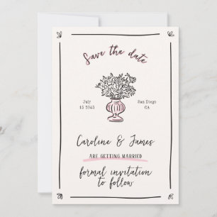 Whimsical, Hand drawn flower save the date Invitation