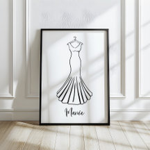 Whimsical Hand-Drawn French Wedding Dress Art