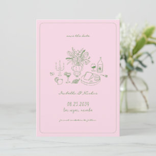 Whimsical Hand Drawn French Wedding Save the Date
