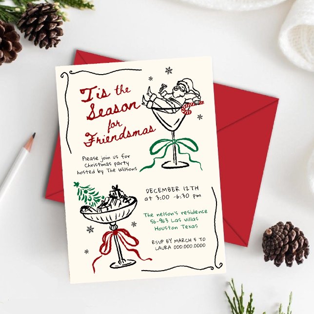 Whimsical Hand Drawn Friendsmas Christmas Party Invitation (Creator Uploaded)