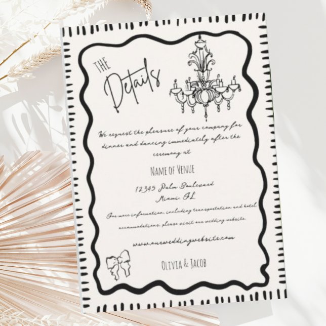 Whimsical Hand Drawn Fun Bow Wavy Wedding Details Enclosure Card (Creator Uploaded)