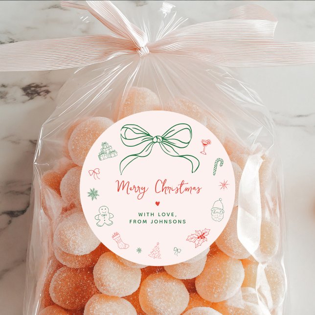 Whimsical Hand Drawn Fun French Christmas Holiday Classic Round Sticker (Creator Uploaded)