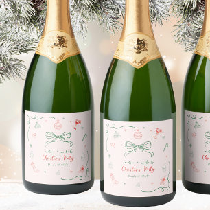 Whimsical Hand Drawn Fun French Christmas Party Sparkling Wine Label