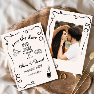 Whimsical Hand Drawn Funky Wedding Photo Save The Date