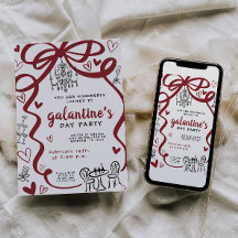 Whimsical Hand Drawn Galentines Party Invitation