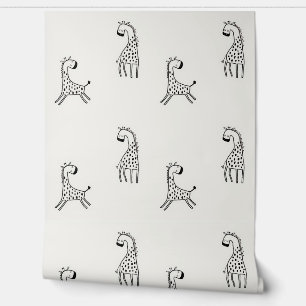 Whimsical Hand-Drawn Giraffe Nursery Wallpaper