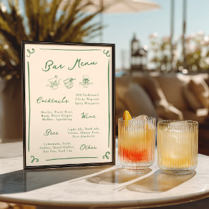 Whimsical Hand Drawn Green Bar Menu Poster