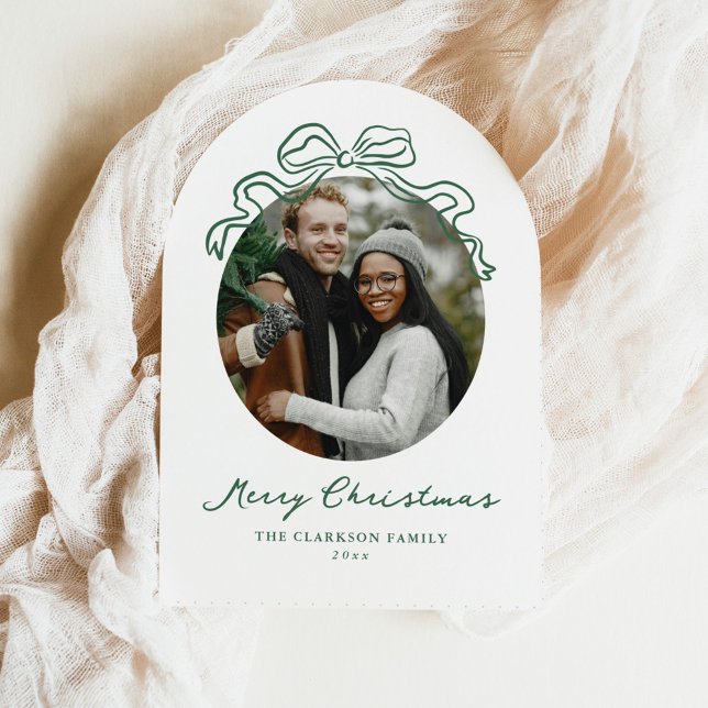 Whimsical Hand Drawn Green Bow Holiday Christmas Acrylic Invitations (Creator Uploaded)