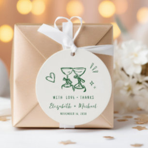 Whimsical Hand Drawn Green Cream Wedding Thank You Favour Tags