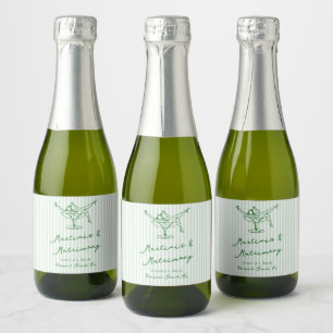 Whimsical Hand Drawn Green Martinis & Matrimony Sparkling Wine Label