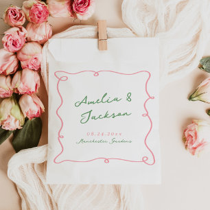 Whimsical Hand Drawn Green & Pink Wedding Napkins Favour Bag