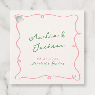 Whimsical Hand Drawn Green & Pink Wedding Napkins Favour Tags