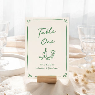Whimsical Hand Drawn Green Table Card
