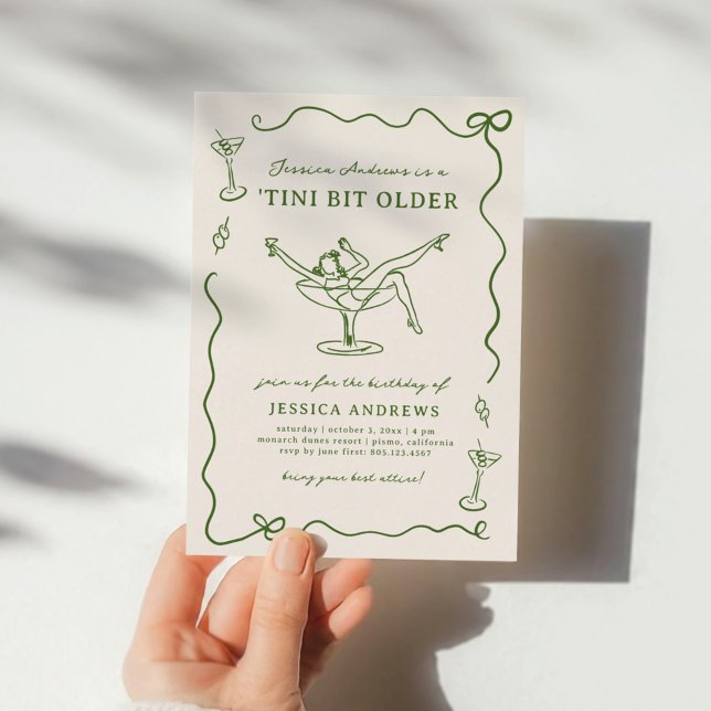 Whimsical Hand Drawn Green 'Tini Bit Older Invitation (Creator Uploaded)