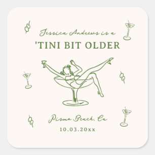 Whimsical Hand Drawn Green 'Tini Bit Older Square Sticker