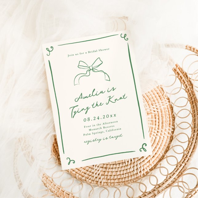Whimsical Hand Drawn Green Tying the Knot Invitation (Creator Uploaded)