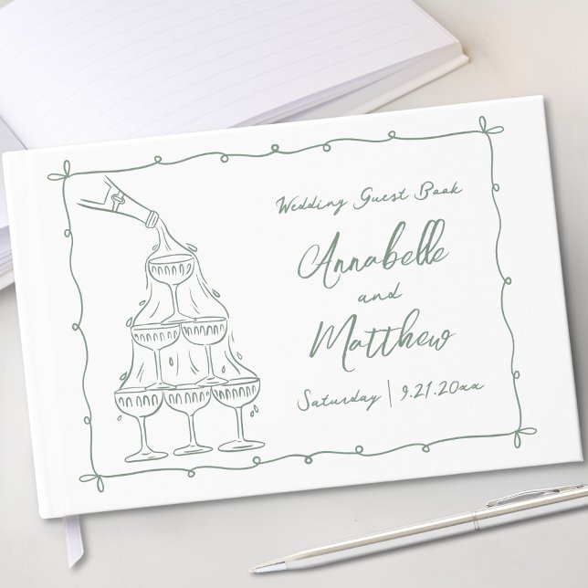 Whimsical Hand Drawn Green Wedding Guest Book (Whimsical Hand Drawn Green Wedding Guest Book)