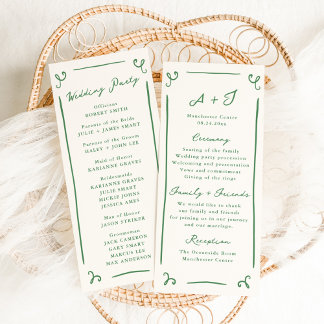 Whimsical Hand Drawn Green Wedding Program + Party