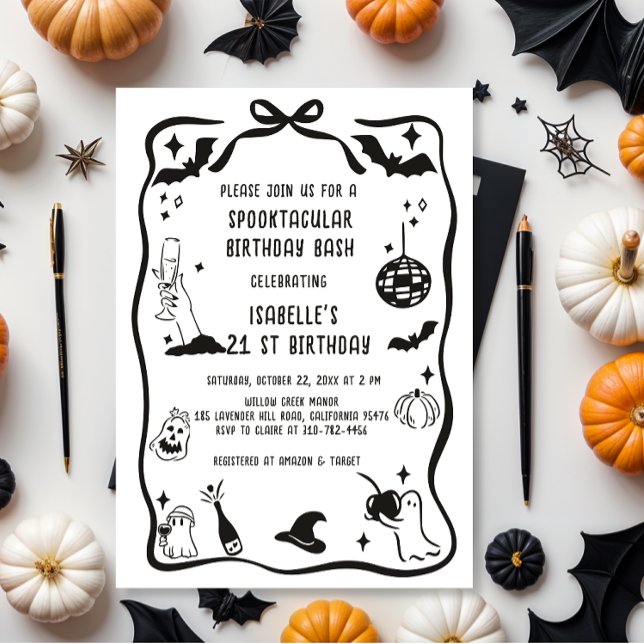 Whimsical Hand Drawn Halloween Birthday Invitation (Creator Uploaded)