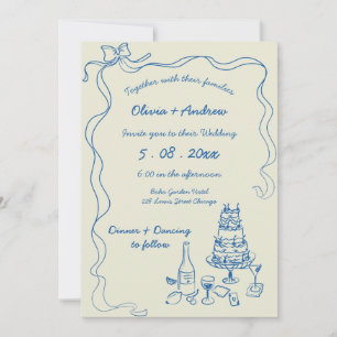 Whimsical Hand Drawn Handwriting Retro Wedding Invitation