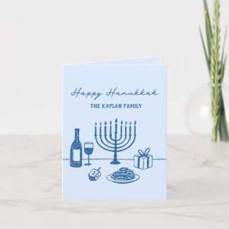 Whimsical Hand Drawn Hanukkah Jewish Trendy Custom Holiday Card