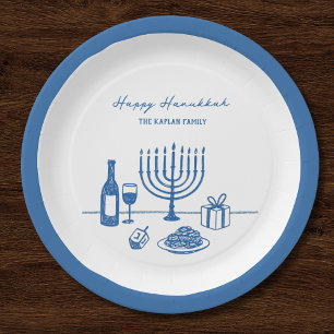 Whimsical Hand Drawn Hanukkah Party Trendy Custom Paper Plate