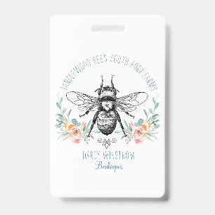 Whimsical Hand Drawn Honey Bee Apiary Floral Badge