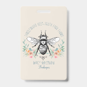 Whimsical Hand Drawn Honey Bee Apiary Floral Badge