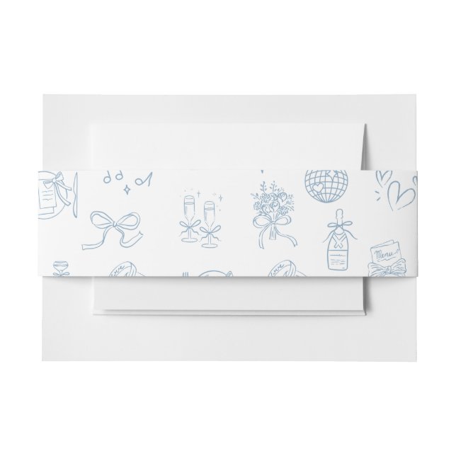 Whimsical Hand Drawn Illustrate Blue Wedding  Invitation Belly Band (Front Example)