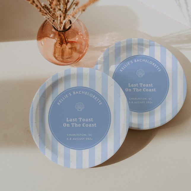 Whimsical Hand Drawn Last Toast On The Coast Party Paper Plate (Chic paper plates for your "Last Toast On The Coast" Bachelorette Party Weekend)