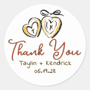 Whimsical Hand Drawn Locket Wedding Thank You Classic Round Sticker