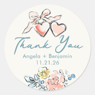 Whimsical Hand Drawn Locket Wedding Thank You Classic Round Sticker