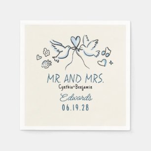 Whimsical Hand Drawn Love Birds Wedding Napkins