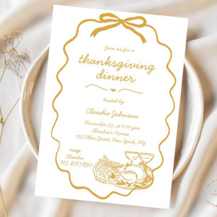 Whimsical Hand Drawn Modern Thanksgiving Dinner Invitation