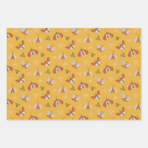 Whimsical hand drawn moths boho pattern wrapping paper sheet