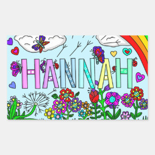 Whimsical Hand Drawn Name Hannah Flowers, Rainbow Sticker