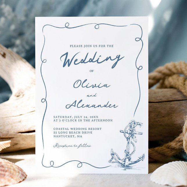 Whimsical Hand Drawn Nautical Anchor Wedding  Invitation (Creator Uploaded)