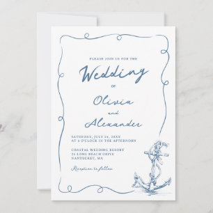Whimsical Hand Drawn Nautical Anchor Wedding Invitation