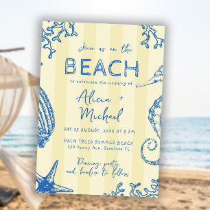 Whimsical hand drawn nautical coastal wedding invitation