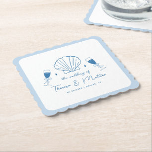 Whimsical Hand Drawn Nautical Coastal Wedding Paper Coaster