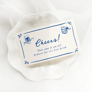 Whimsical Hand Drawn Navy Blue Drink Ticket Enclosure Card