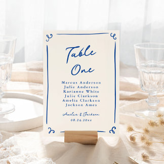 Whimsical Hand Drawn Navy Blue Table Card
