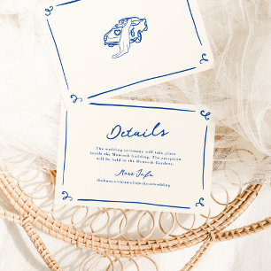 Whimsical Hand Drawn Navy Blue Wedding Details Invitation