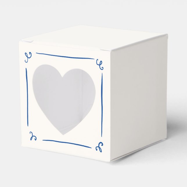 Whimsical Hand Drawn Navy Blue Wedding Favor Box (Front Side)
