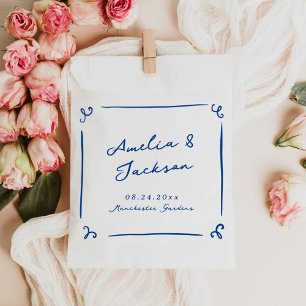 Whimsical Hand Drawn Navy Blue Wedding Favour Bag