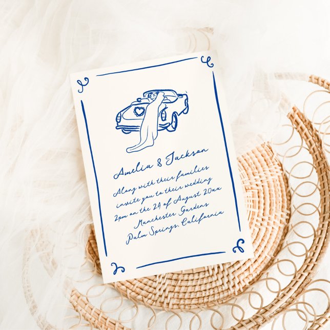 Whimsical Hand Drawn Navy Blue Wedding Invitation (Creator Uploaded)