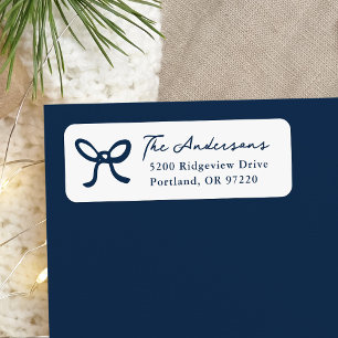 Whimsical Hand-Drawn Navy Bow Return Address